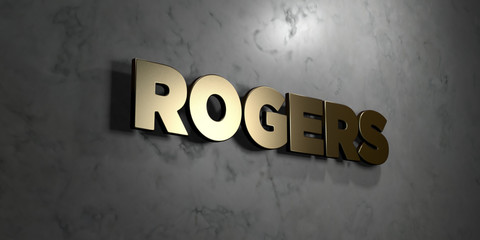 Rogers - Gold sign mounted on glossy marble wall  - 3D rendered royalty free stock illustration. This image can be used for an online website banner ad or a print postcard.