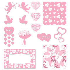 Set decoration for Valentine's Day. Isolated objects. Vector illustration.