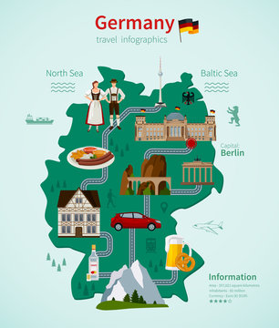 Germany Travel Flat Map Infographic Concept
