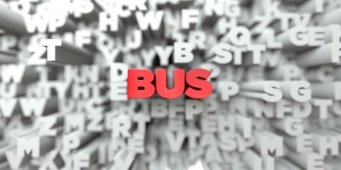 Obraz premium BUS - Red text on typography background - 3D rendered royalty free stock image. This image can be used for an online website banner ad or a print postcard.
