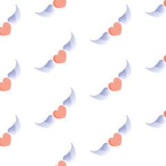 Winged heart. Seamless vector illustration.