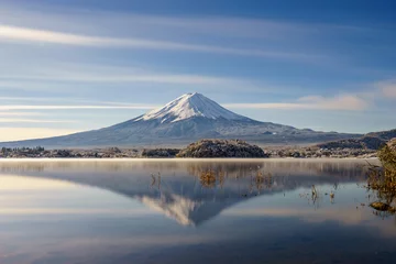 Papier Peint photo Mont Fuji Voyage au japon, mont fuji et neige au lac Kawaguchiko au japon, mont Fu