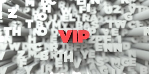 VIP -  Red text on typography background - 3D rendered royalty free stock image. This image can be used for an online website banner ad or a print postcard.