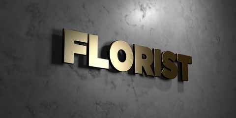 Florist - Gold sign mounted on glossy marble wall  - 3D rendered royalty free stock illustration. This image can be used for an online website banner ad or a print postcard.
