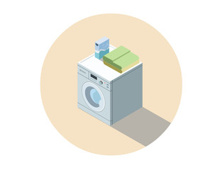 Vector isometric illustration of washing machine, washing clothes equipment.