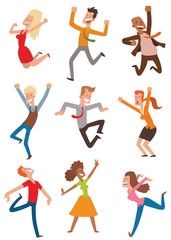 Happy jumping people vector set.