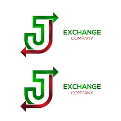 Letter J logo design template Green and Red premium color. Arrow creative sign