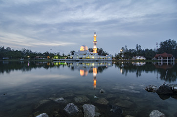 silhouette image of iconic floating mosque in Terengganu, Malaysia