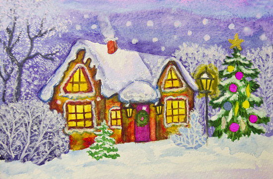 Christmas house, painting