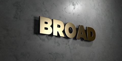 Broad - Gold sign mounted on glossy marble wall  - 3D rendered royalty free stock illustration. This image can be used for an online website banner ad or a print postcard.