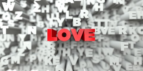 LOVE -  Red text on typography background - 3D rendered royalty free stock image. This image can be used for an online website banner ad or a print postcard.