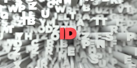 ID -  Red text on typography background - 3D rendered royalty free stock image. This image can be used for an online website banner ad or a print postcard.