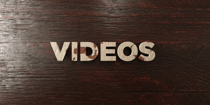 Videos - grungy wooden headline on Maple  - 3D rendered royalty free stock image. This image can be used for an online website banner ad or a print postcard.