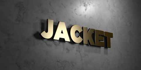 Jacket - Gold sign mounted on glossy marble wall  - 3D rendered royalty free stock illustration. This image can be used for an online website banner ad or a print postcard.