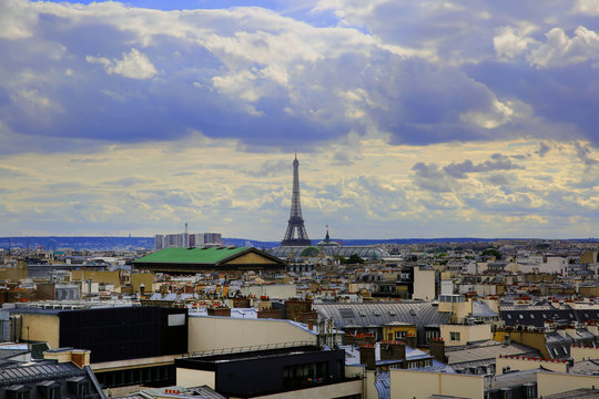 Panoramic sky over Paris city, France.