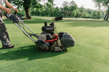 Greens mower. Golf course maintenance equipment, greens mower - obrazy, fototapety, plakaty