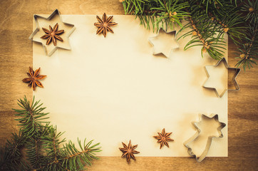 Empty paper for recipe of Christmas baking. Culinary background.