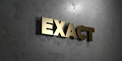 Exact - Gold sign mounted on glossy marble wall  - 3D rendered royalty free stock illustration. This image can be used for an online website banner ad or a print postcard.