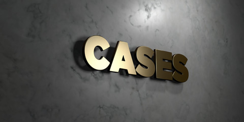 Cases - Gold sign mounted on glossy marble wall  - 3D rendered royalty free stock illustration. This image can be used for an online website banner ad or a print postcard.