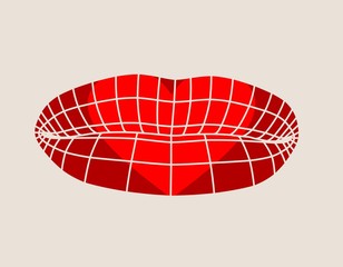 Wire frame polygonal female lips. Simple illustration for printing on T-shirt. Vector illustration of a woman lips symbol. Human lips design. Heart shape print on lips