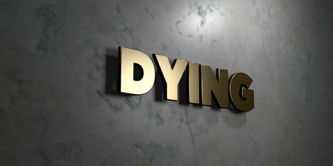 Dying - Gold sign mounted on glossy marble wall  - 3D rendered royalty free stock illustration. This image can be used for an online website banner ad or a print postcard.