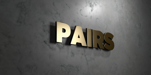 Pairs - Gold sign mounted on glossy marble wall  - 3D rendered royalty free stock illustration. This image can be used for an online website banner ad or a print postcard.