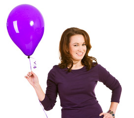 Casual: Happy Woman With Purple Balloon