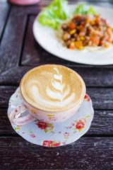 cup of cappuccino, cup of coffee, cup of coffee on wooden table