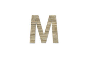 english alphabet M made from wood isolated on white background
