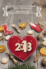 Christmas heart shaped gingerbread background. Winter holidays atmosphere. Snoflakes. Greeting card for Christmas and New Year`s Eve holiday 2018.Winter holiday poster.