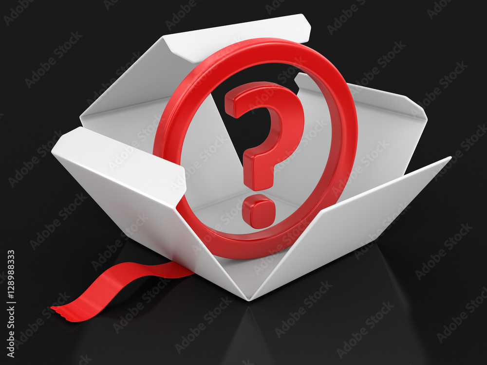Poster open package with question mark. image with clipping path