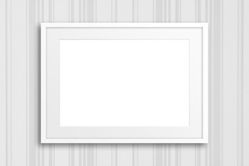 Blank frame on striped design wallpaper,  interior decor mockup