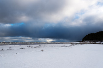 Snowy coast , gulf of Riga, Baltic sea.
