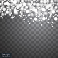 Vector falling snow effect isolated on transparent background with blurred bokeh