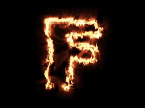 F - tag from hot burning letters on black background