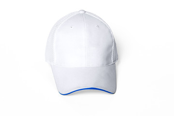White adult golf hat or baseball cap on white background