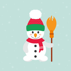 cute snowman with hat and broom