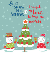 Loving couple of snowmen