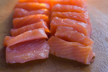 salmon on a wooden board