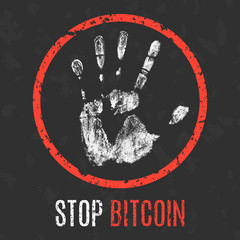 Vector illustration. Global problems of humanity. Stop Bitcoin.