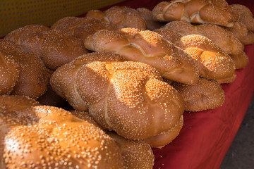 Fresh Challah for sale at local market