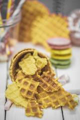 Waffles on a wooden table