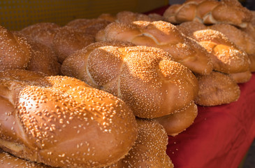 Fresh Challah for sale at local market