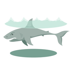 Illustration of a large gray cartoon shark with big teeth