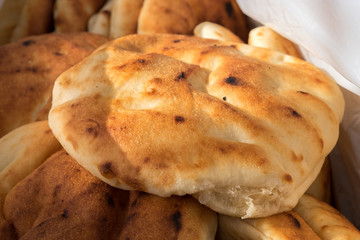 Tradition arabic bread - Pita, at city market