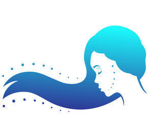 Mysterious long haired girl in profile, beautiful woman