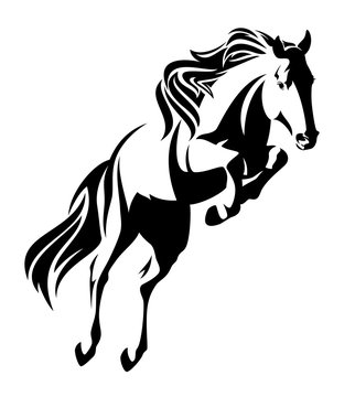 Fototapeta jumping horse black and white vector design
