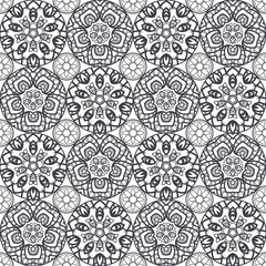 Patch Boho Flower Seamless Pattern. Mandala patchwork, oriental design. Wallpaper, furniture textile, fabric print, tile deco.