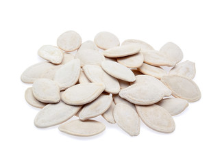 Pumpkin seeds on white background