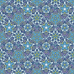 Patch Boho Flower Seamless Pattern. Mandala patchwork, oriental design. Wallpaper, furniture textile, fabric print, pillow deco.